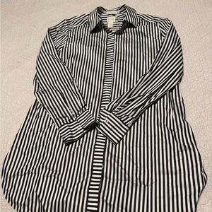 Chico's Black & White Vertical Stripe Button-Down Shirt